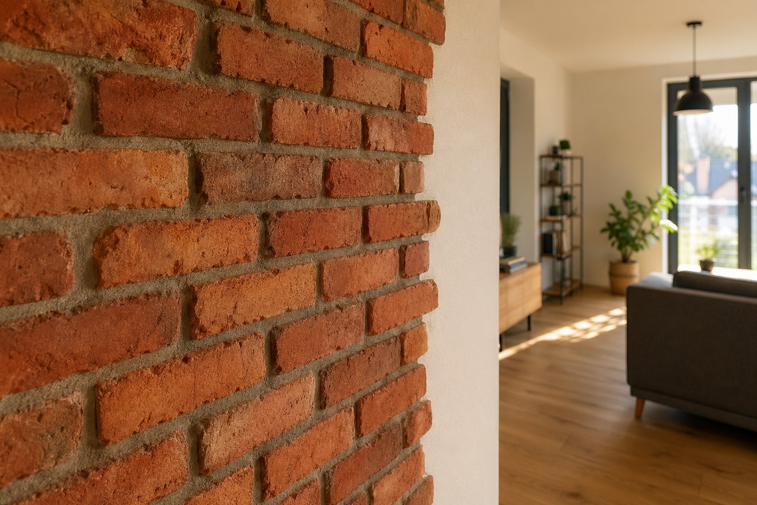 Cegła na ścianę w salonie – cegła czy plasterki ceglane