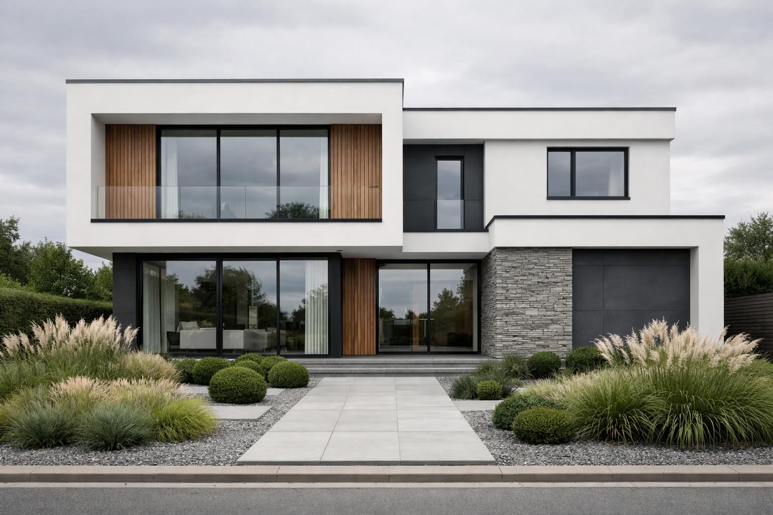 Nowoczesny dom jednorodzinny z płaskim dachem i minimalistyczną bryłą